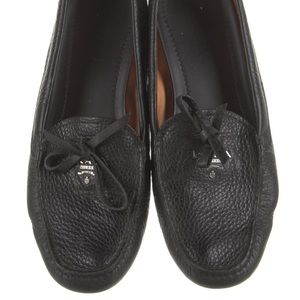 Prada Black Loafers with Silver Prada Print
